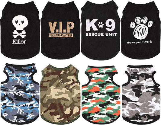 8-Piece Dog Camo Shirts - Sleeveless Printed Pet Shirt - Breathable Puppy Vest Clothes - Pet Apparel for Small to Medium Dog & Cat (X-Small)