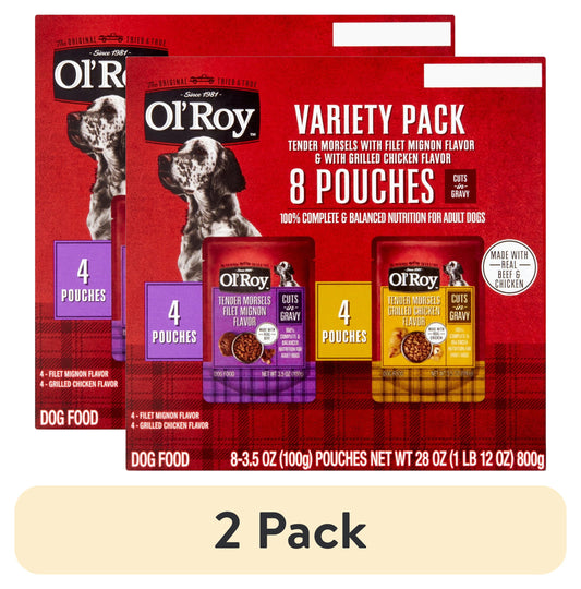 (2 Pack) Ol' Roy Tender Morsels Filet Mignon and Grilled Chicken Cuts in Gravy Variety Pack, 3.5 Oz Pouches (8 Pack)