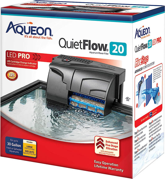 Aqueon Quietflow 20 LED PRO Aquarium Fish Tank Power Filter for up to 30 Gallon Aquariums