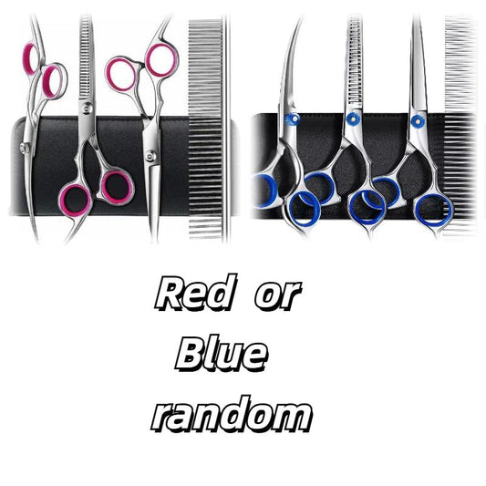 5 In1 Dog Grooming Scissors Kit, Professional Dog Scissors for Grooming with Safety round Tips, Titanium Coated Grooming Scissors Kit for Dogs Cat Pet at Home