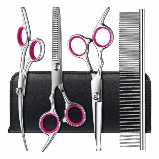 5 In1 Dog Grooming Scissors Kit, Professional Dog Scissors for Grooming with Safety round Tips, Titanium Coated Grooming Scissors Kit for Dogs Cat Pet at Home
